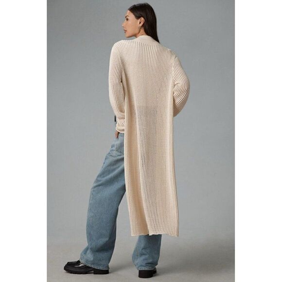 NWT ANTHROPOLOGIE PILCRO Sz MP LONG SLEEVE OPEN STITCH DUSTER SWEATER - Picture 3 of 3